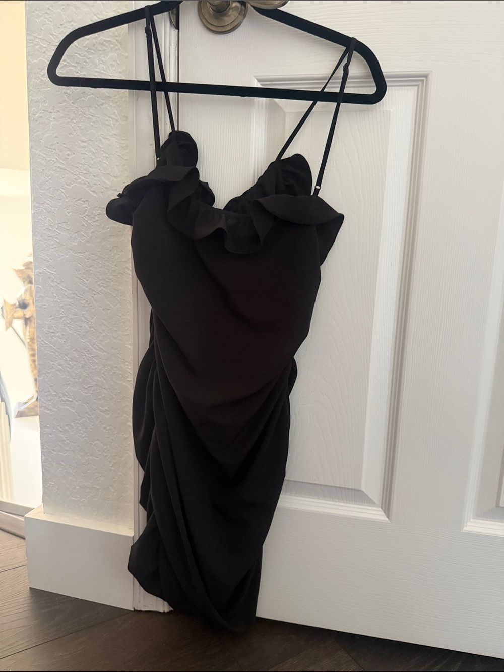 Zara Ruffled Ruched Black Mini Dress Size XS - Picture 5 of 5